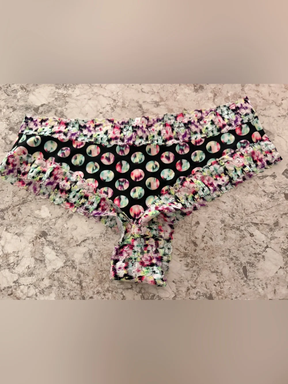 Victoria's Secret PINK Polka Dot Panty Lace Cheekster Large NWOT